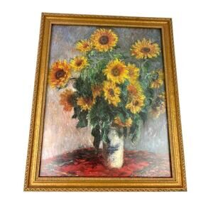 Vintage Claude Monet Sunflowers Oil on Canvas REPRINT Framed 10"x12" Art Print